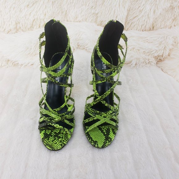 Lime Green Strappy High Heels Shoes Percy - Picture 9 of 9
